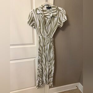 Aakaa Olive and White Striped Maxi Dress